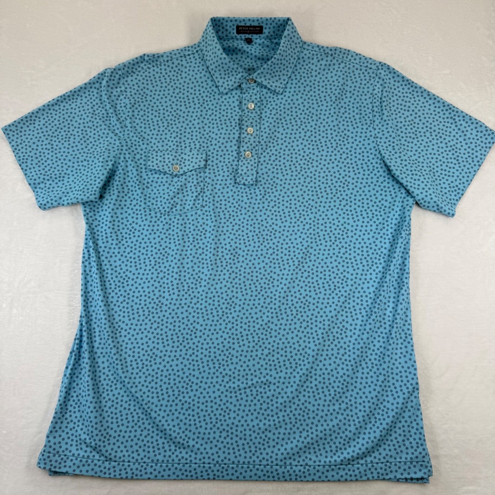 Peter Millar Crown Crafted Mens XL Blue Floral Performance Polo